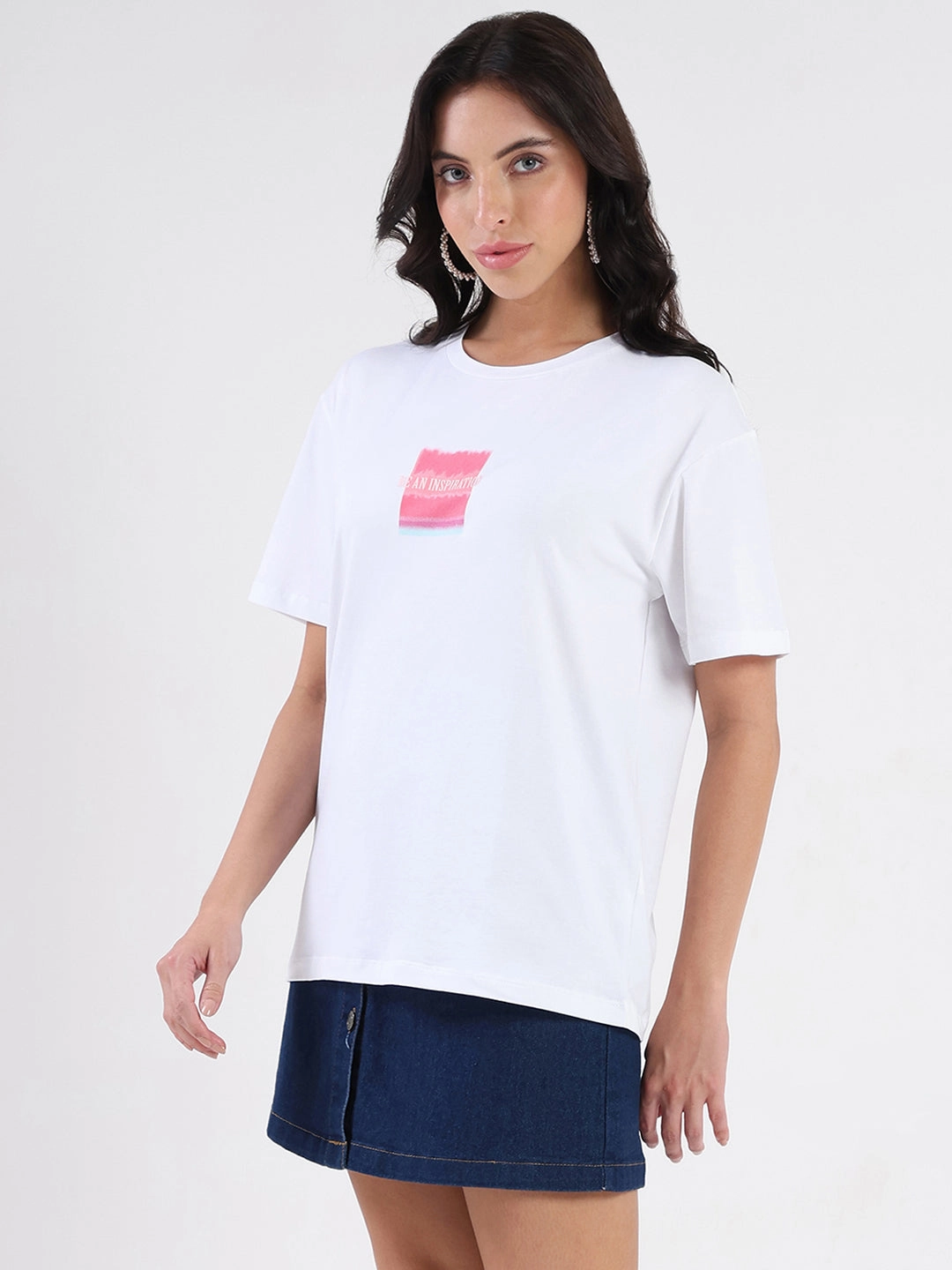 BondedSeamTechnology Madame Front Graphic Print Half Sleeve White Sinker T-shirt