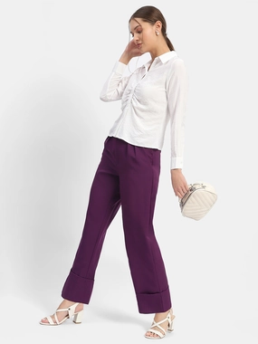 Madame Front Pleated Purple Rolled Hem Trousers Body Ready UVProtection