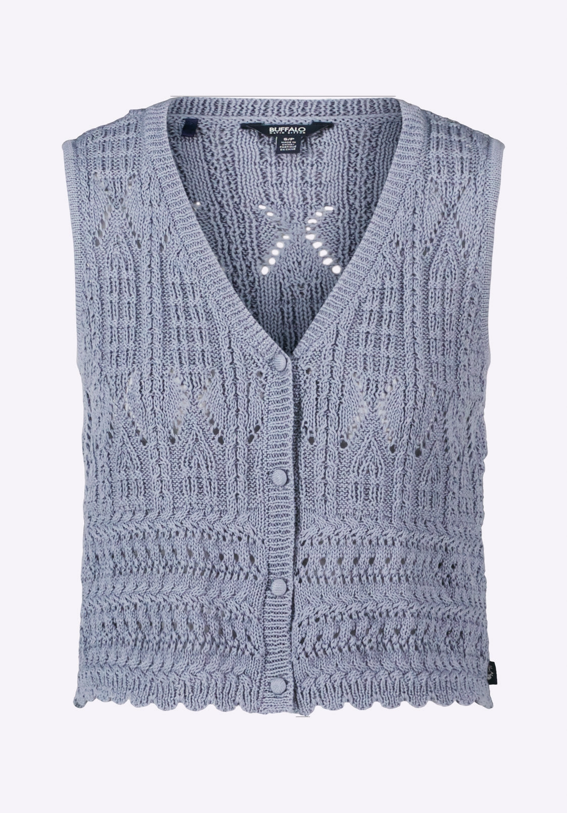 Warm and Snuggly Cozy Knit Look Merrybell Women's Pointelle Knit Vest with Button-Down Front, Bleached Navy - SW0114P