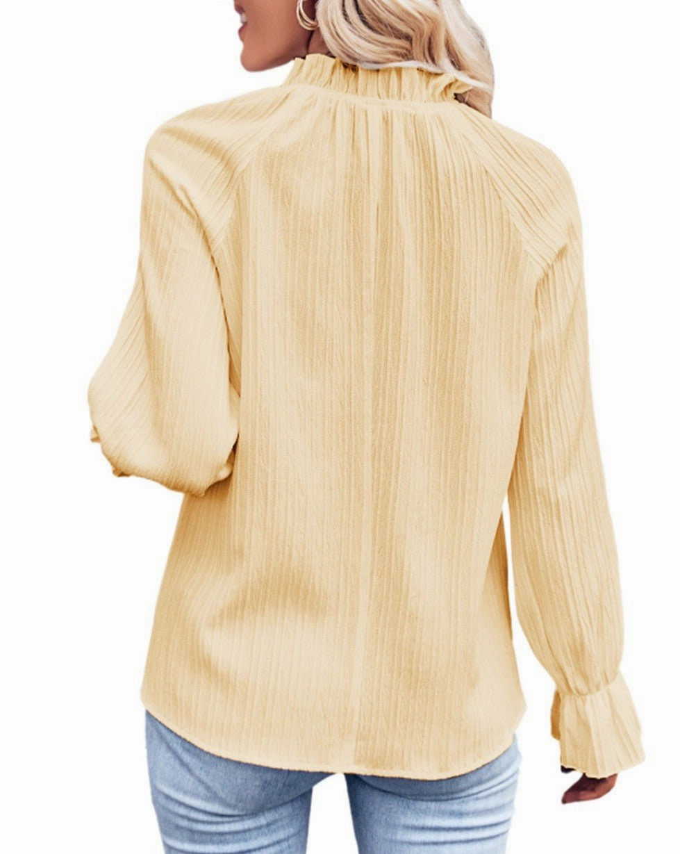 Frilly Frilled Top* Layered Placket Design Casual Long Sleeve