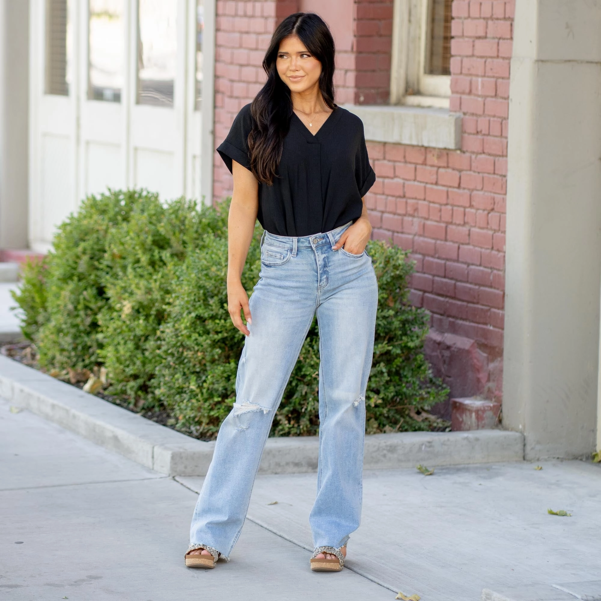 Anti Slip Belt Loops Outfit Mood VERVET Refulgent High Rise Wide Leg Medium Blue Wash