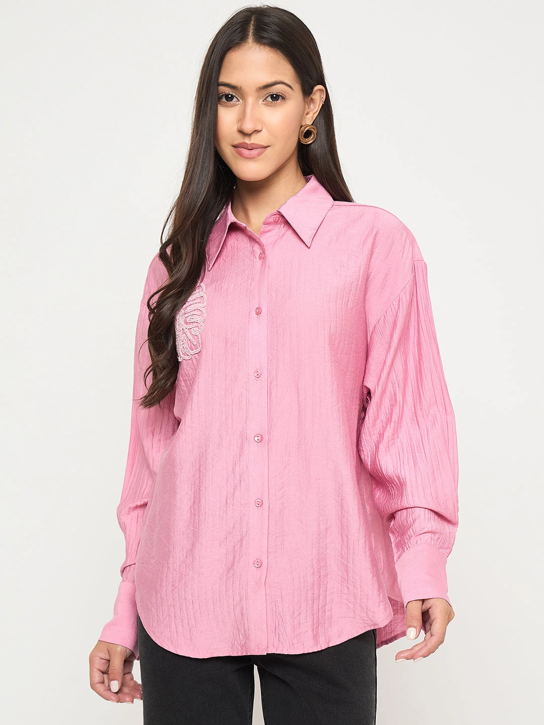Madame Textured Botanical Embellishment Dusty Pink Shirt Subtle design