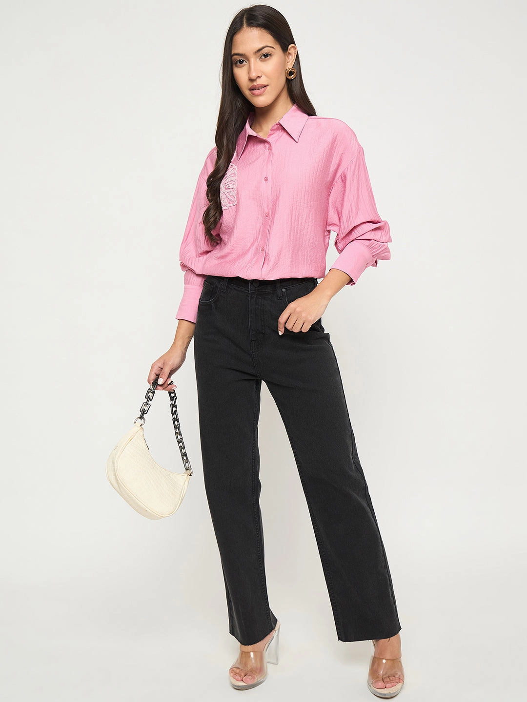 High-End Fabric Madame Textured Botanical Embellishment Dusty Pink Shirt