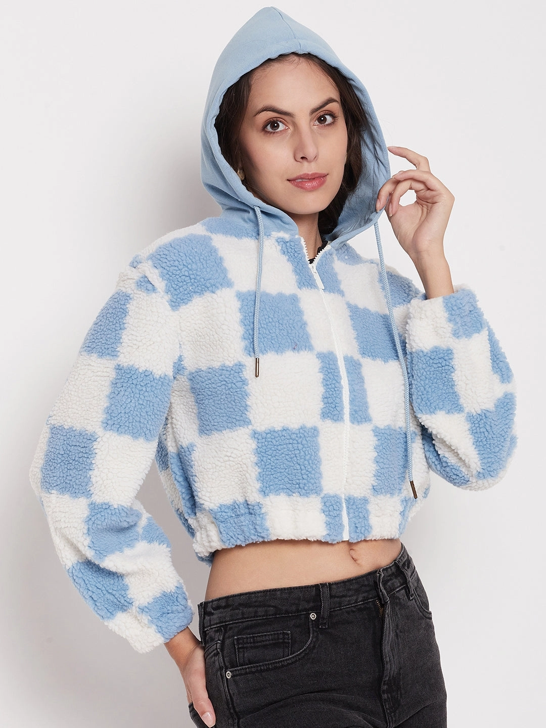 Bar Hopping Metallic colors Madame Colour Blocked Sky-Blue Sweatshirt