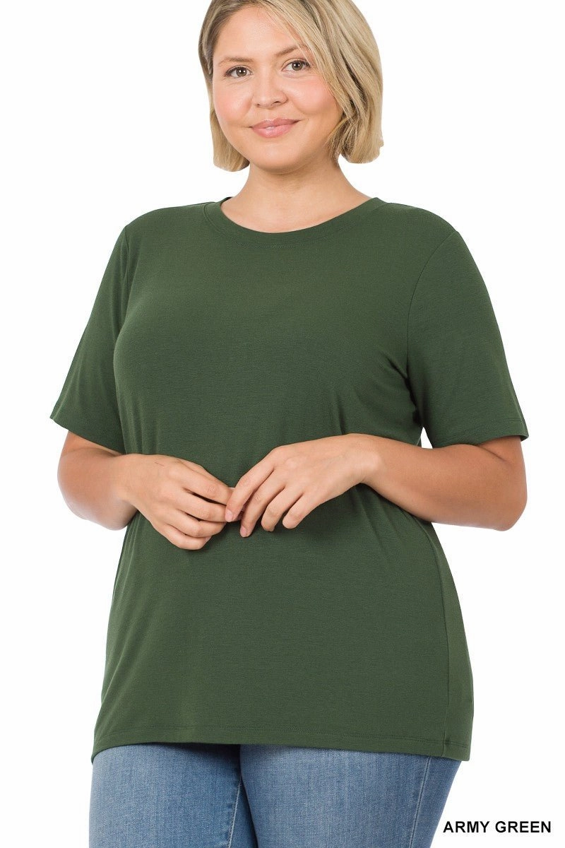Plus Short Sleeve Round Neck Tee- soft Breathable fabric FrictionResistant Fabric