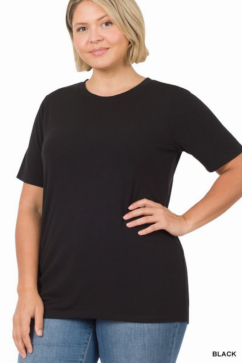 Plus Short Sleeve Round Neck Tee- soft Multi Directional Zipper Placement VentilatedMesh