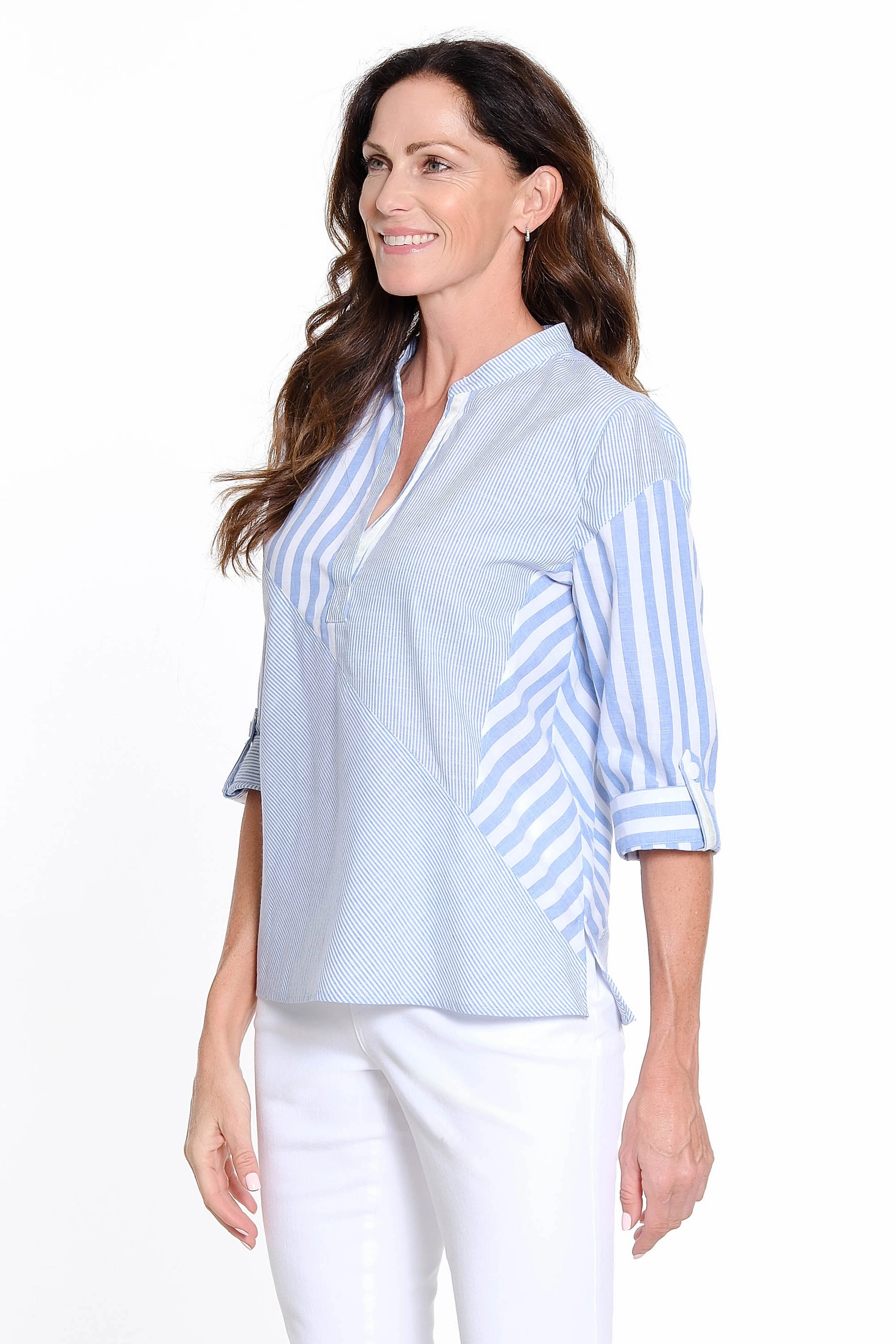 Mixed Stripe Popover Top - Blue Stripe BreathableMeshPanels