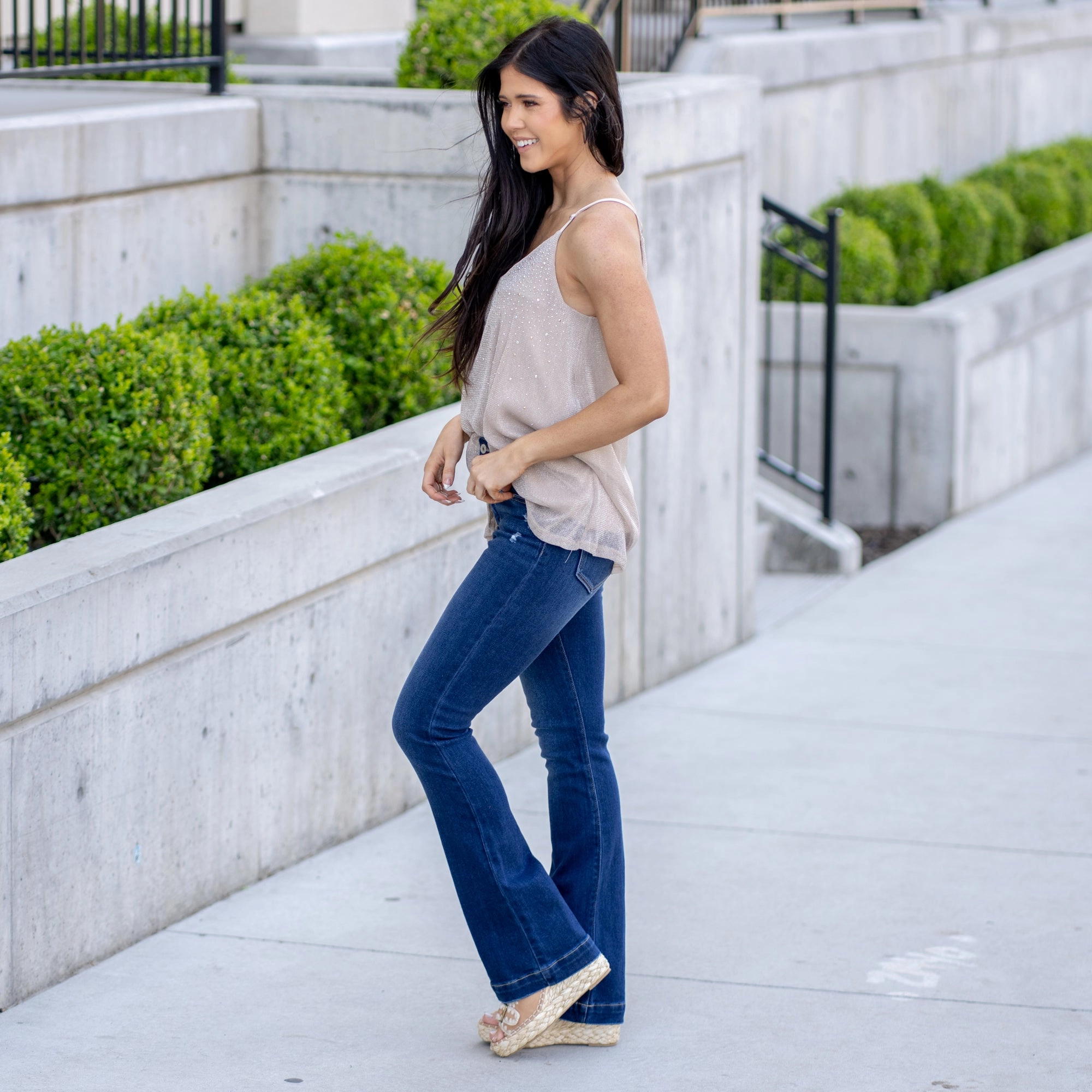 All-day Comfort KanCan Isla High Rise Wide Hem Bootcut Dark Blue Wash