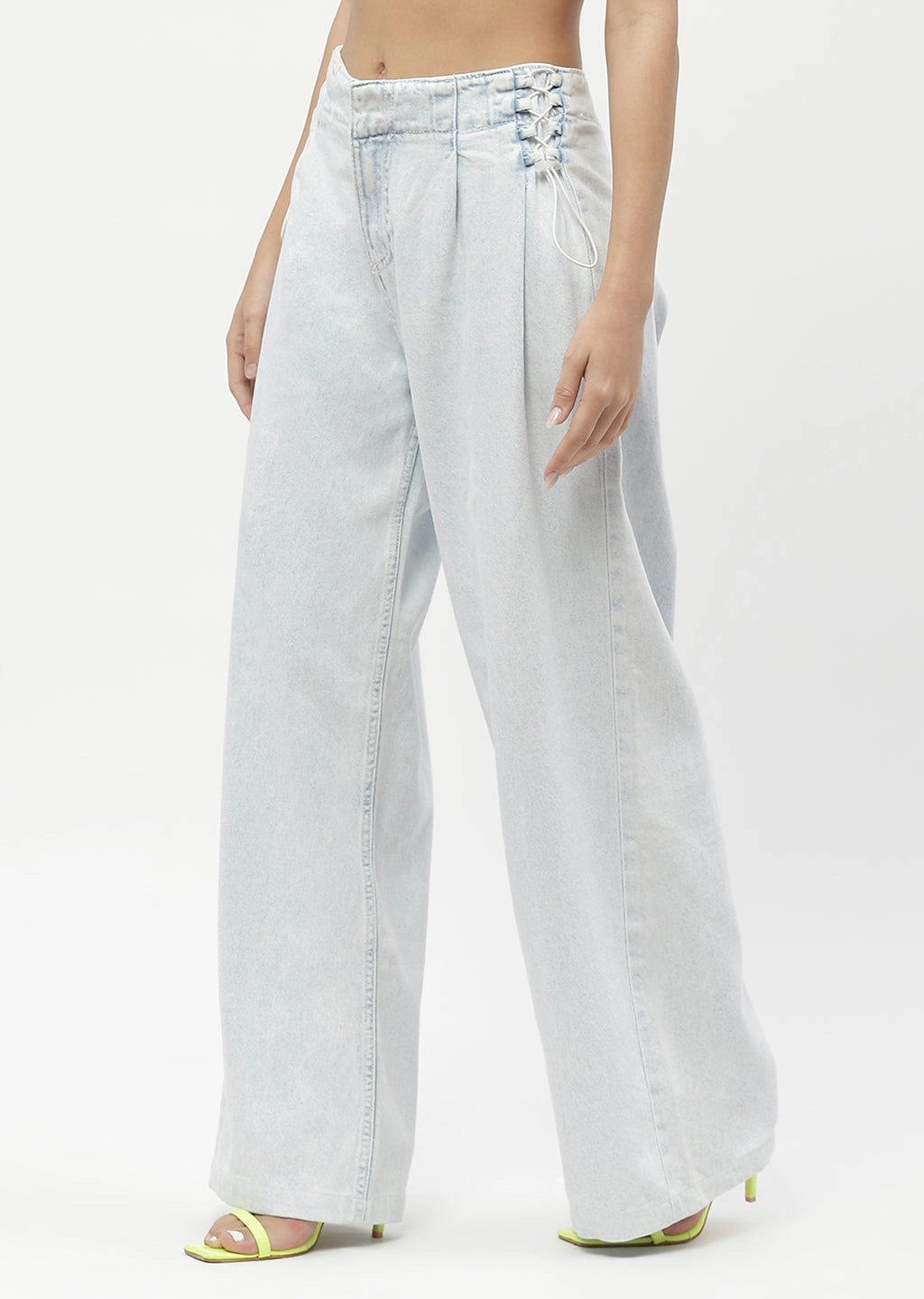 Madame Shanaya Kapoor Side Strings Ice Blue Wide Leg Jeans Home Comfort Autumn Days Elegant Eco Friendly Night Out