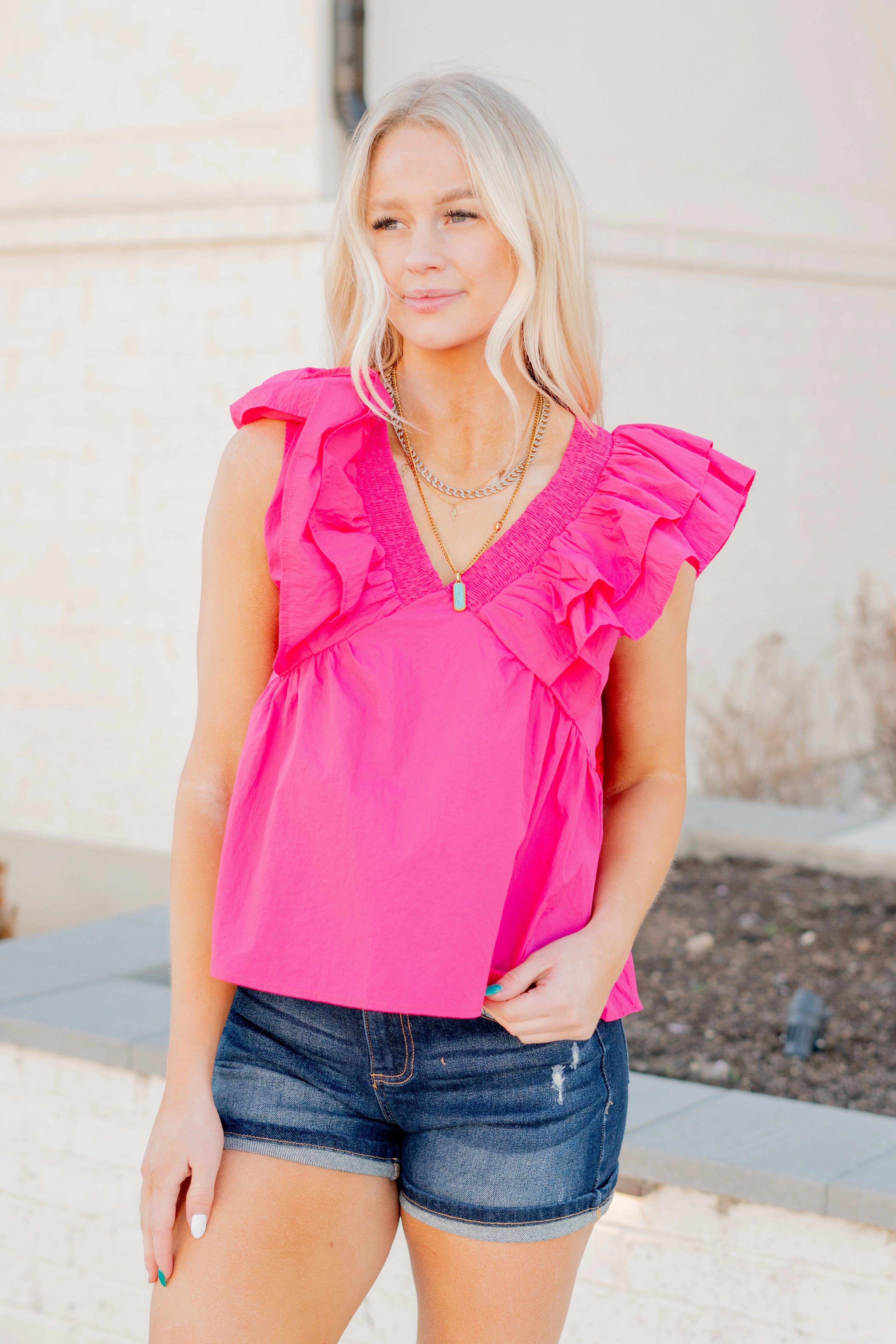 Tall Option Ruffle Sleeve V Neck Baby Doll Top