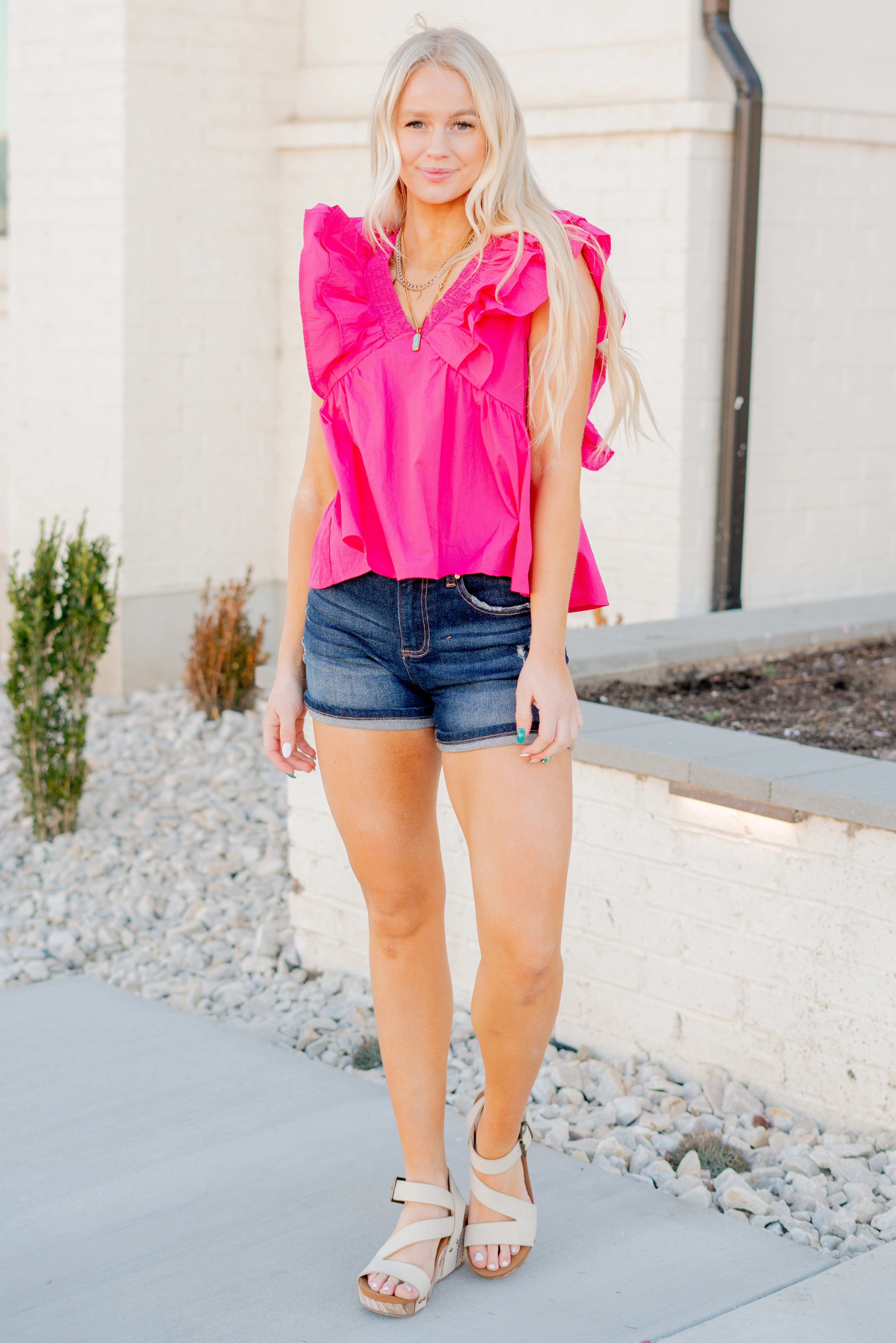 Ruffle Sleeve V Neck Baby Doll Top Mesh Insert