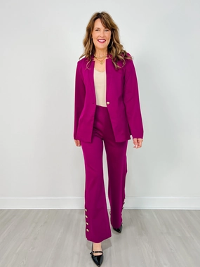 All Day Comfort Fit Non Iron Technology Gold Button Hem Gala Pants with Side Pockets in Merlot