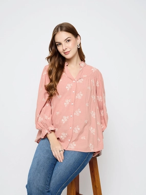 Madame Floral Print Cotton Blend Dusty Pink Top StretchComfort