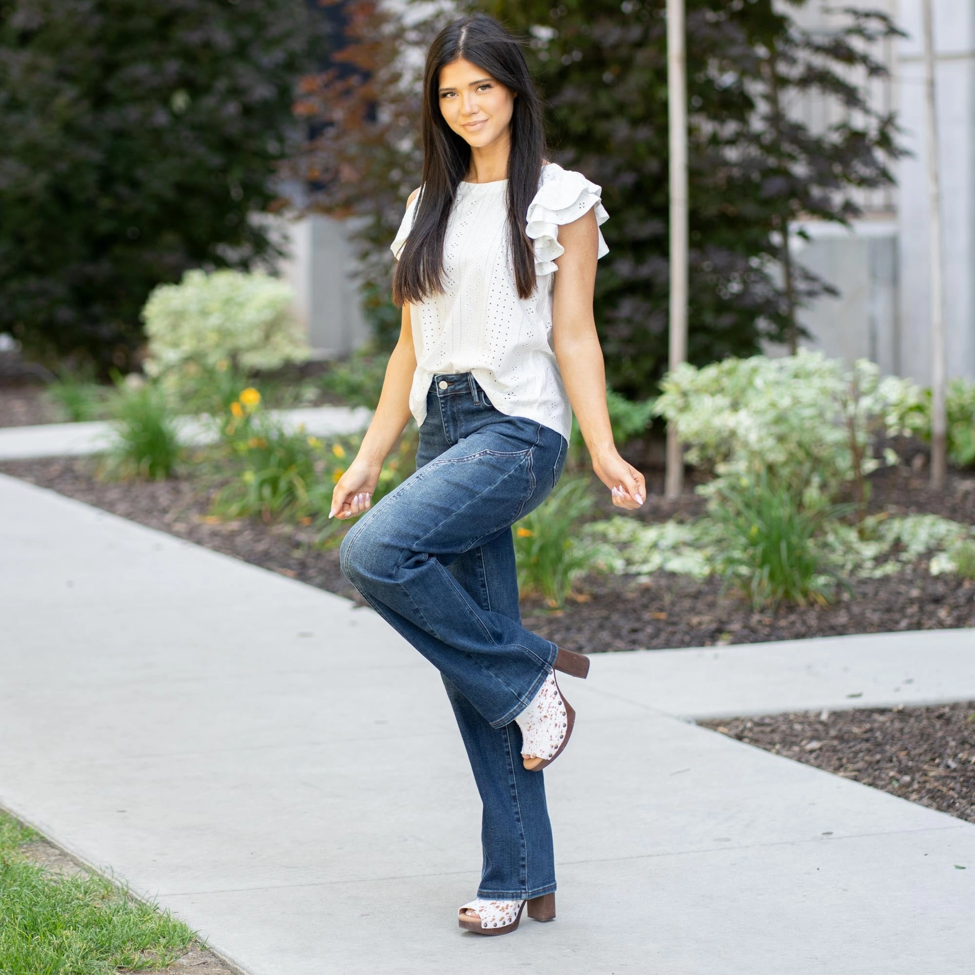 Dusty Trails Mid Rise Straight Leg Jean Regular & Plus Sizes Casual Friday Picnic Style Nature Lover