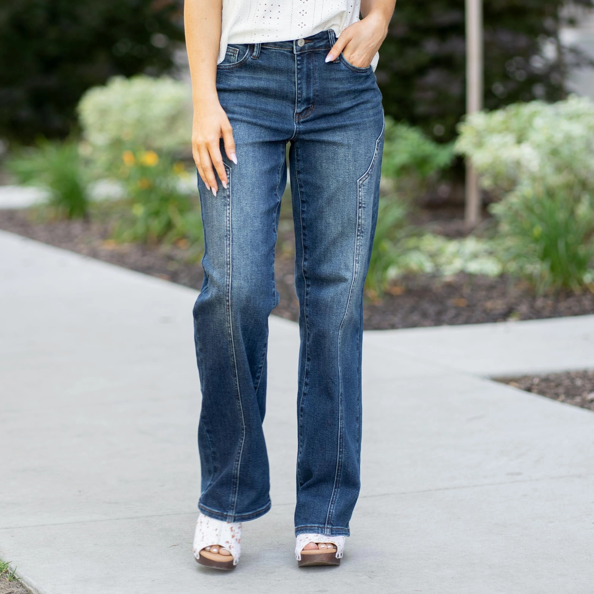 Soft Fabric Dusty Trails Mid Rise Straight Leg Jean Regular & Plus Sizes