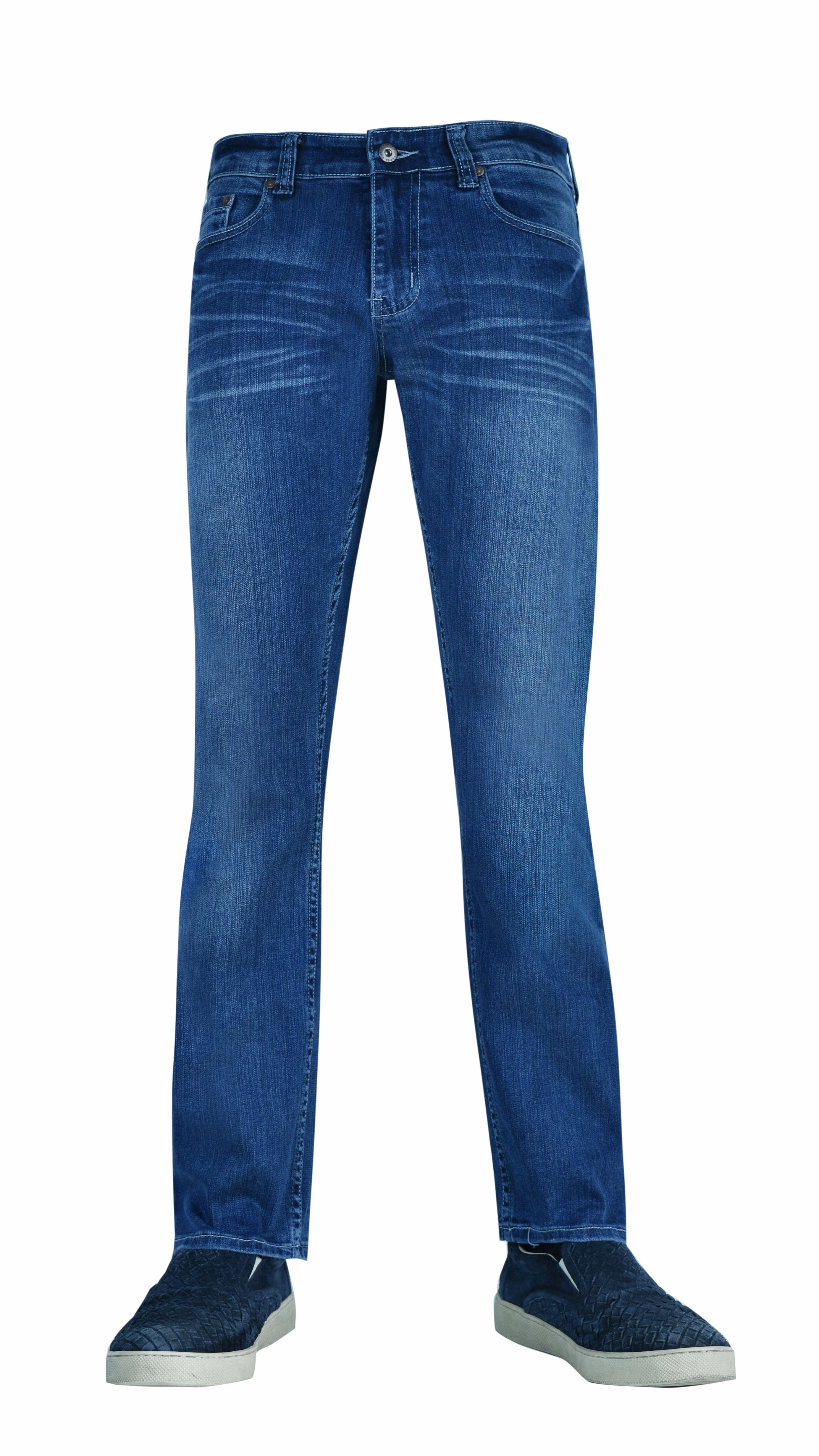 Stylish Cut Timeless Look Flypaper Mens Stretch Jeans Straight Leg Regular Fit Medium Sea Blue Wash