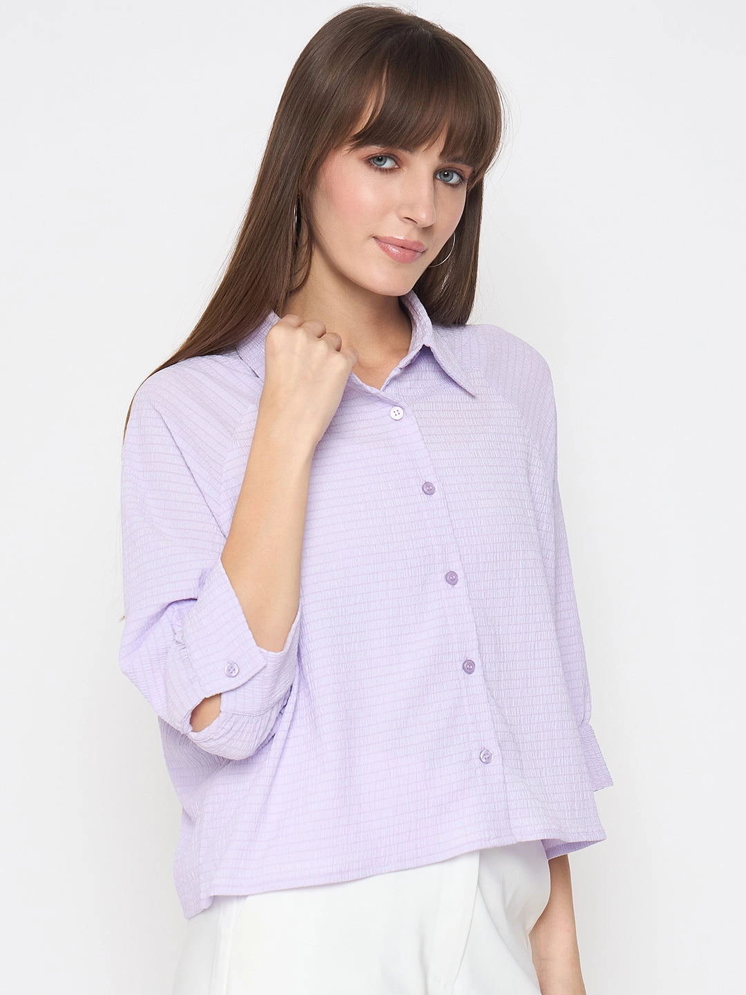 Madame Shirt Collar Buttoned Orange Lilac Shirt Functional Wear Sporty Design