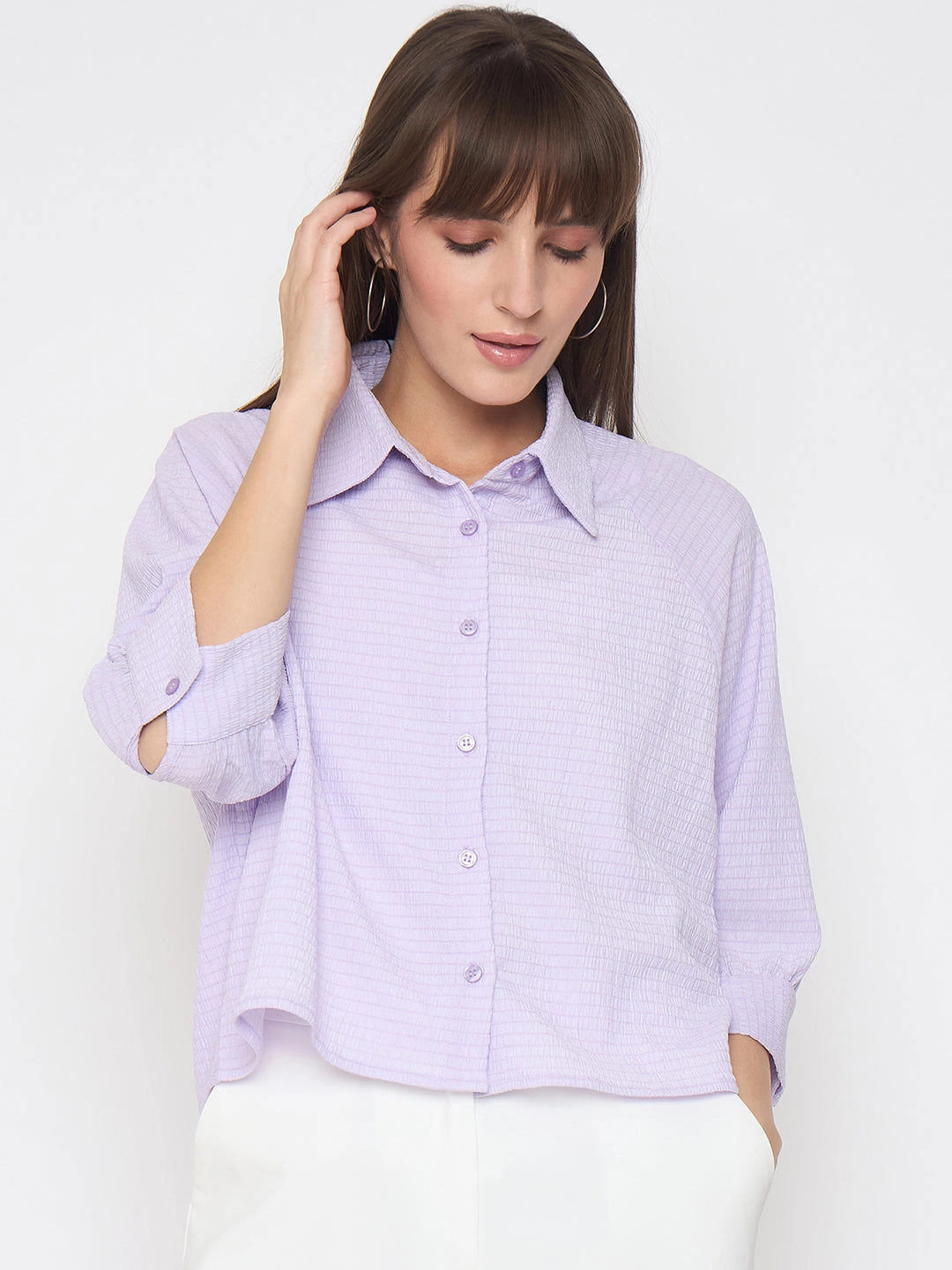 Madame Shirt Collar Buttoned Orange Lilac Shirt Statement Maker Moisture Management Tech