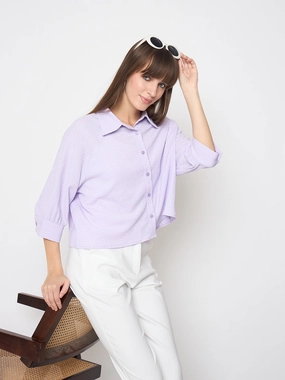Street Style Madame Shirt Collar Buttoned Orange Lilac Shirt