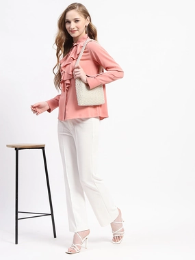 Long Sleeve Madame Ruffle Collar Solid Blush Shirt