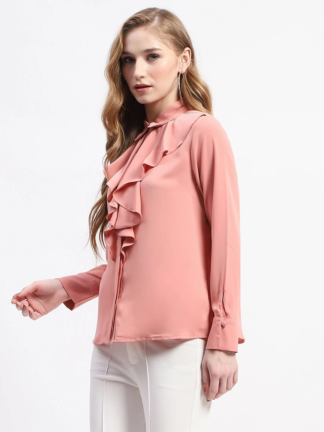 Madame Ruffle Collar Solid Blush Shirt Graduation Attire
