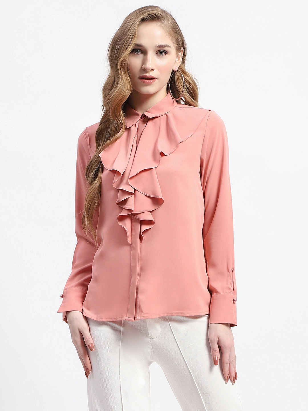 Madame Ruffle Collar Solid Blush Shirt Holiday Gift