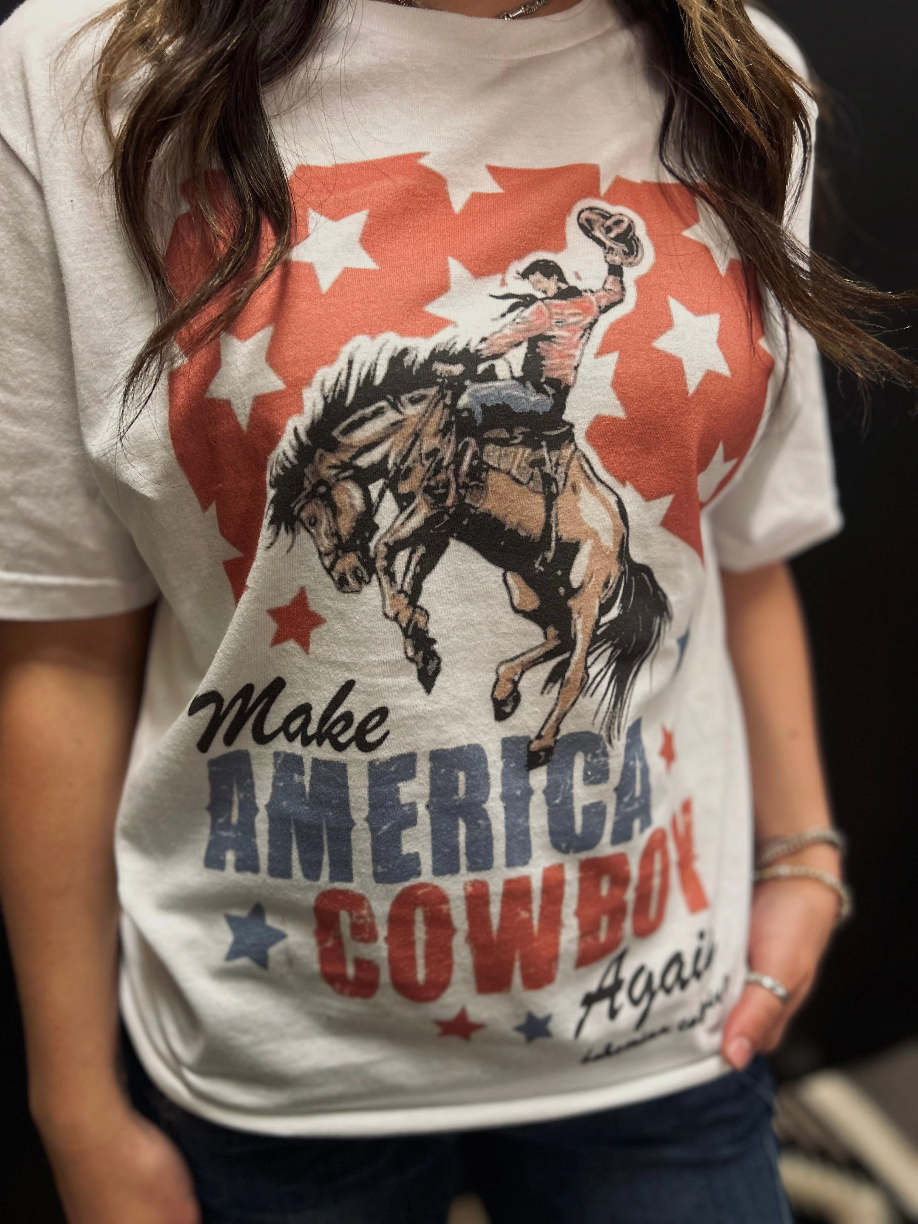 Make America Cowboy Again Bronc Graphic Tee Minimalist Aesthetic