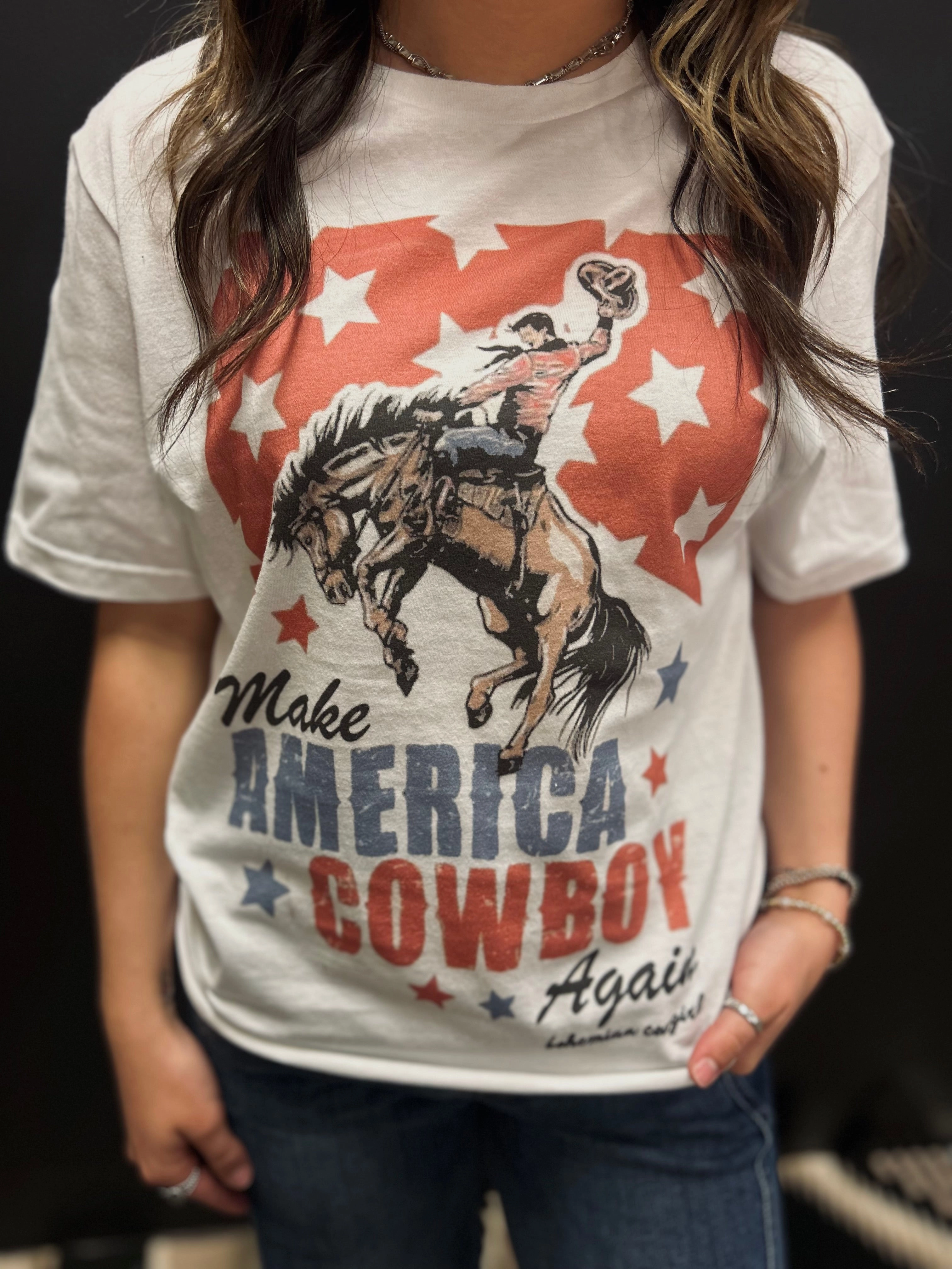 Multi Pocket Configuration Make America Cowboy Again Bronc Graphic Tee