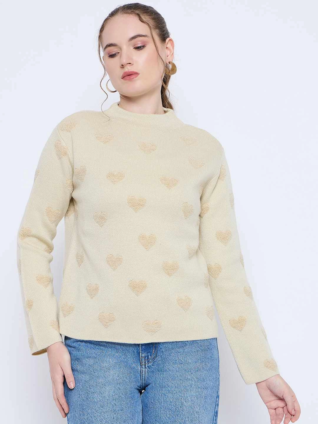 Madame Graphic Print Mock Neck Beige Sweater Knit Perfection Lightweight Merino