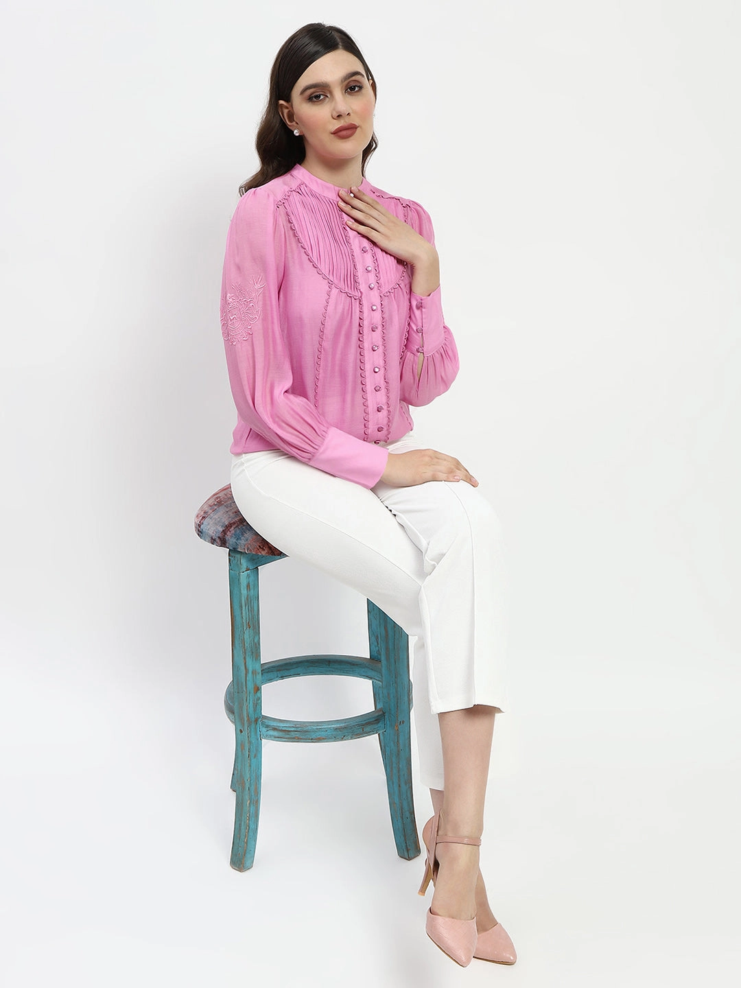 ReinforcedArmholes Madame Bridgerton Lacework Pleated Nylon Mauve Shirt