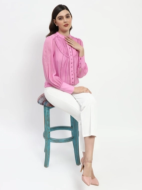 ReinforcedArmholes Madame Bridgerton Lacework Pleated Nylon Mauve Shirt