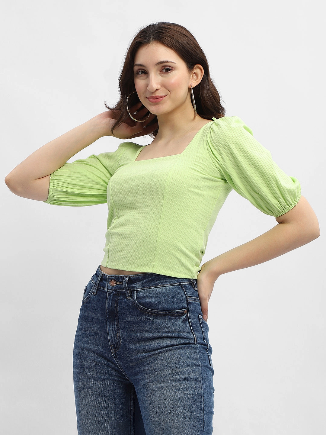 MultiPocket Configuration Madame Criss-Cross Back Neon Green Textured Top