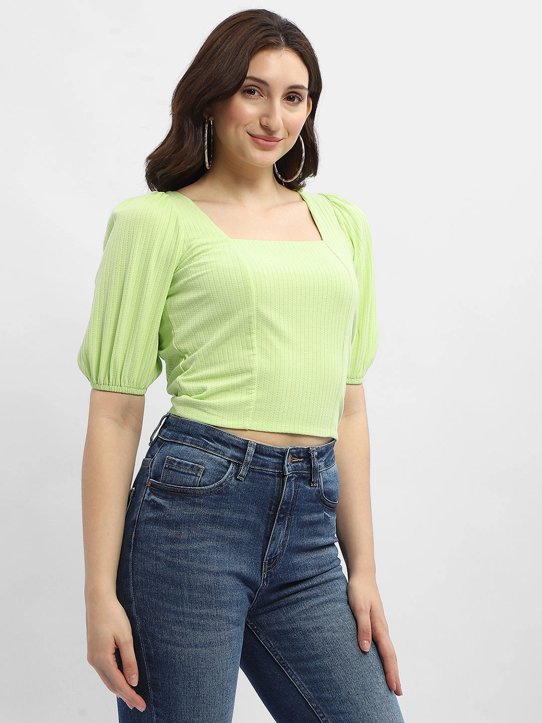 Madame Criss-Cross Back Neon Green Textured Top OdorResistant Technology
