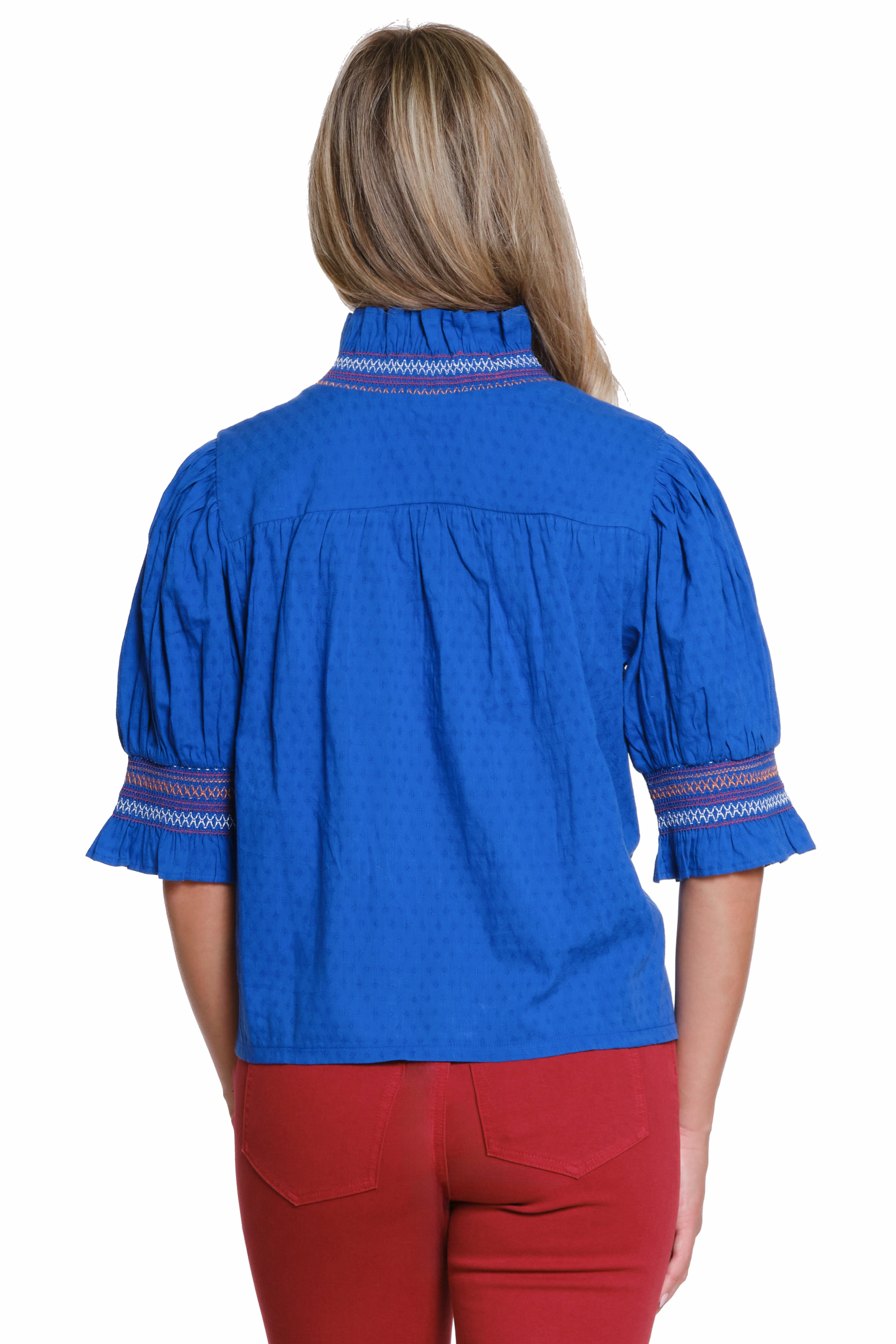 Ruffle Neck Top - Cobalt Adaptive Fit Technology SeamlessSidePanels