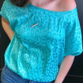High Collar Design FrenchTerry Two Step Turquoise Top