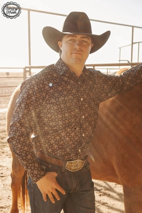 Heat Regulating Fabric Convertible Neckline Mens Red Cloud Button Up