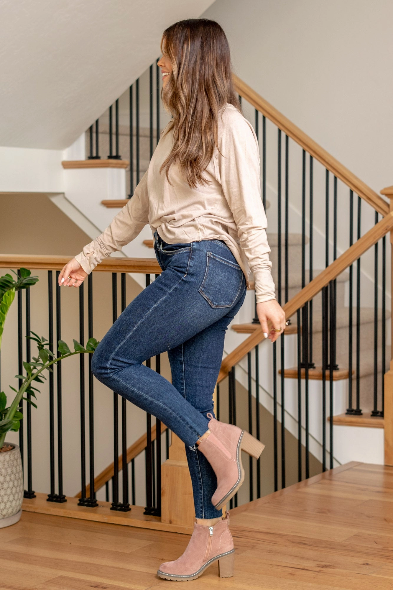 Shopping Day High Quality Weekend Style On The Go LOVERVET Parallel Lines High Rise Skinny Jeans Dark Blue Wash Regular & Plus Sizes