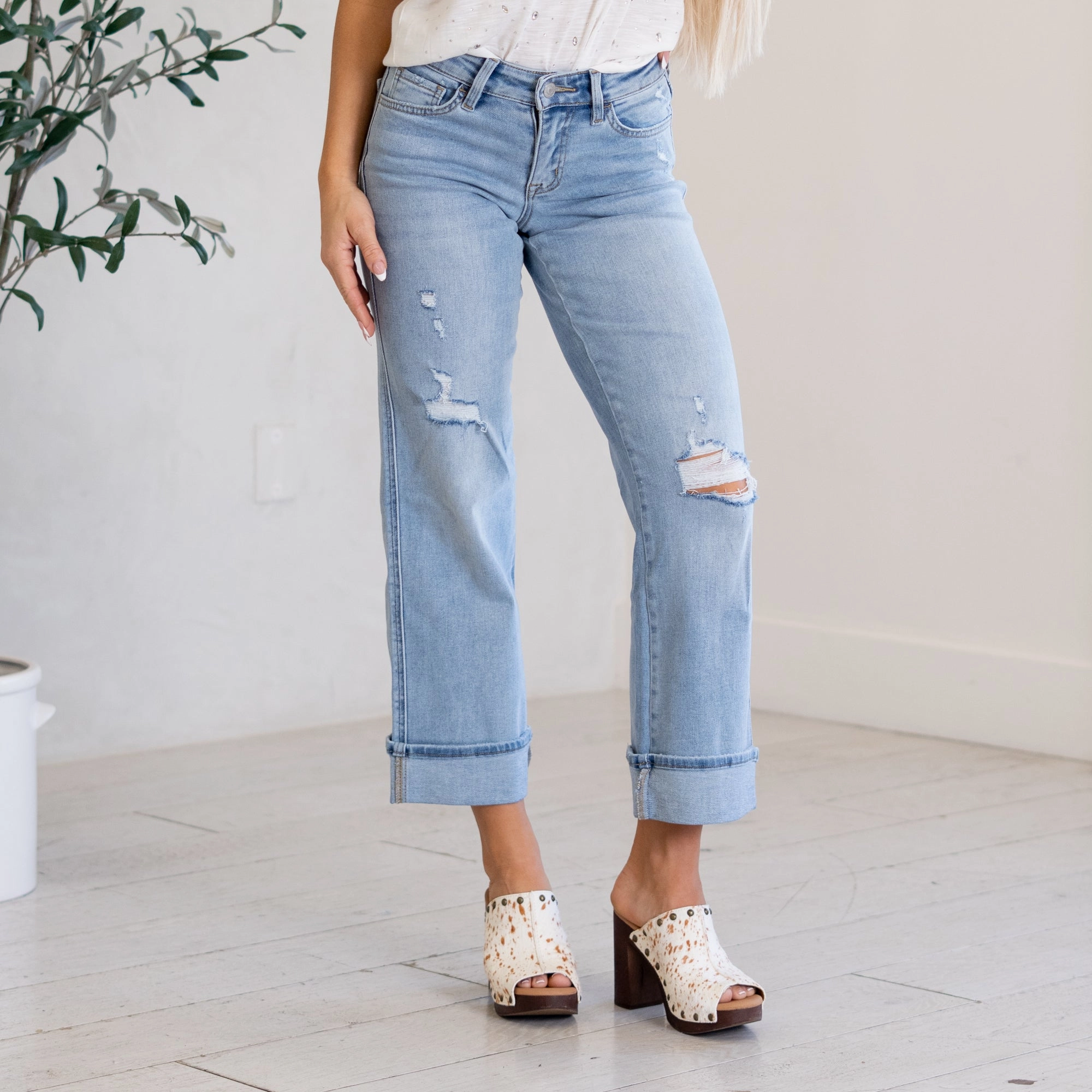 Wardrobe Fit Universal Fit Sizing The Triple Up Mid Rise Cuffed Ankle Wide Leg Regular & Plus Sizes