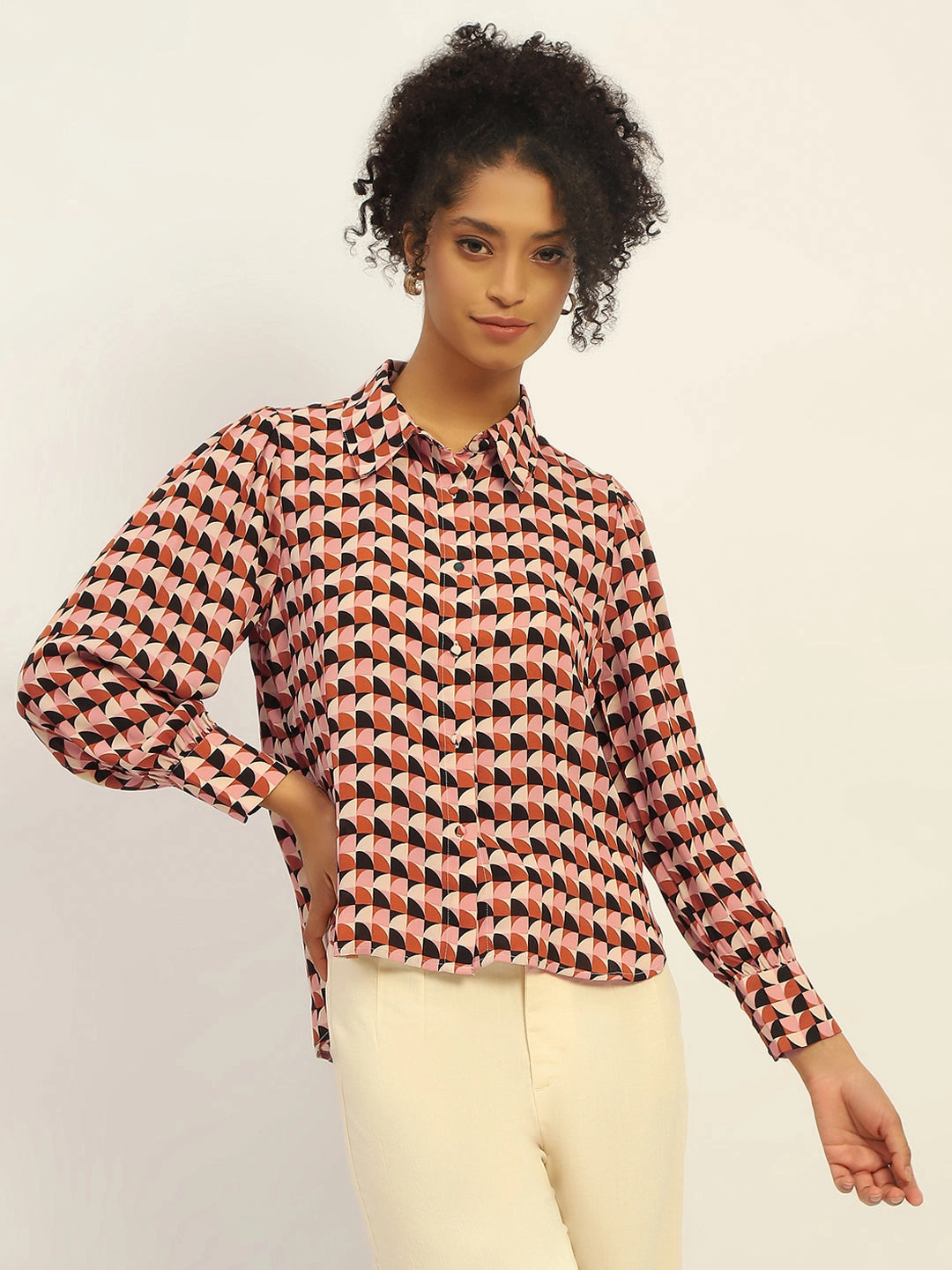 Madame Geometric Printed Rust And Brown Shirt Vintage Wash