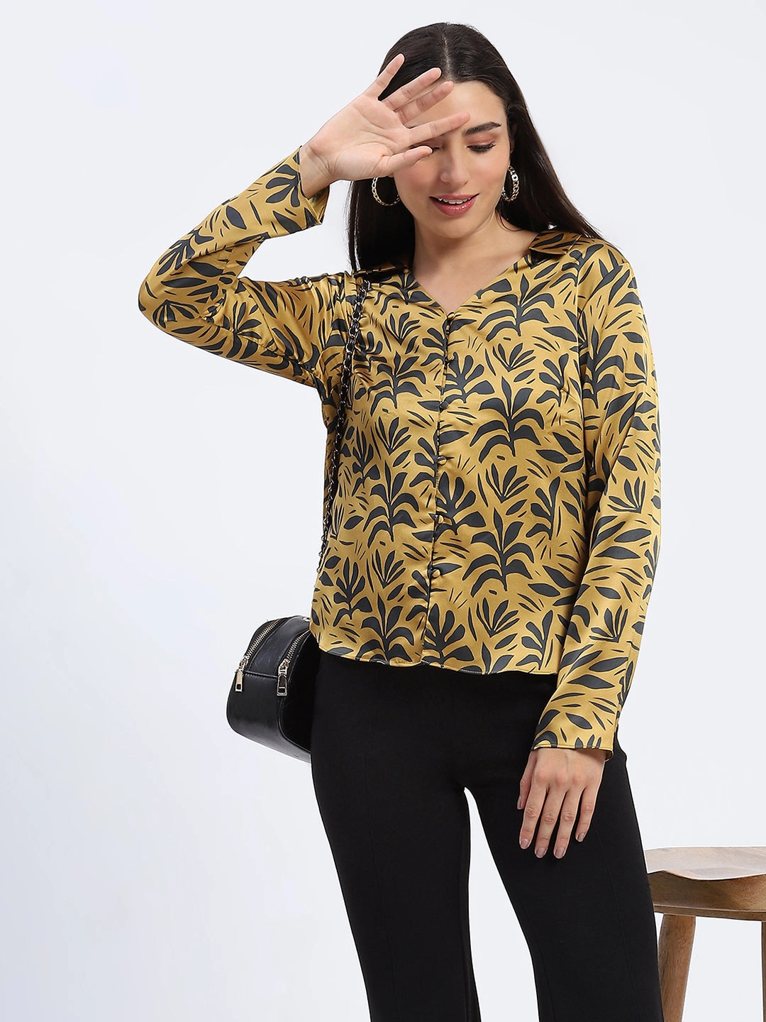 Tailored Silhouette Madame Golden Leaf Print Shirt