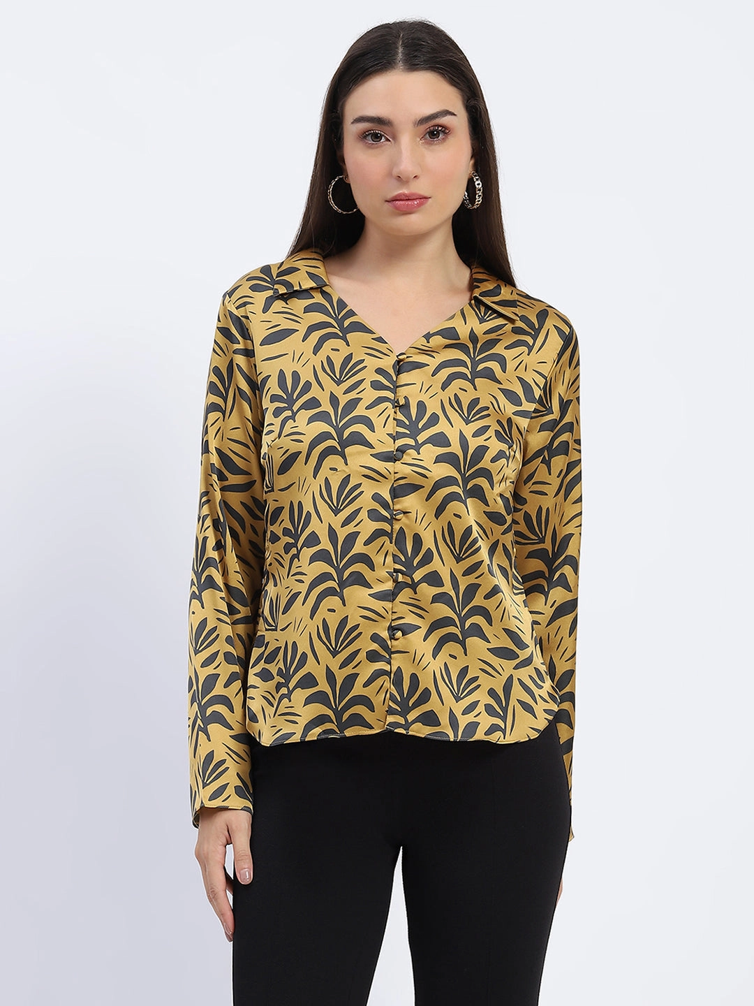 Casual Day Roomy Cut Madame Golden Leaf Print Shirt