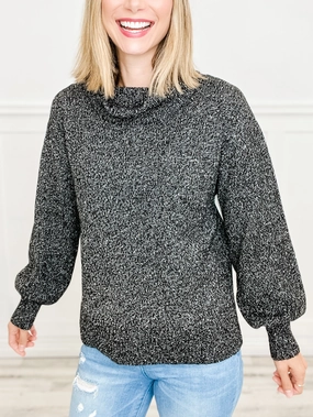 Balloon Sleeve Turtleneck Sweater Top with Side Slits All-Day Wear