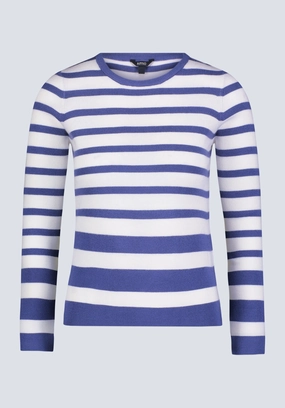 Classic Winter Performance Comfort Fit Scotlyn Women's Striped Long-Sleeve Sweater, White & Blue - SW0103H