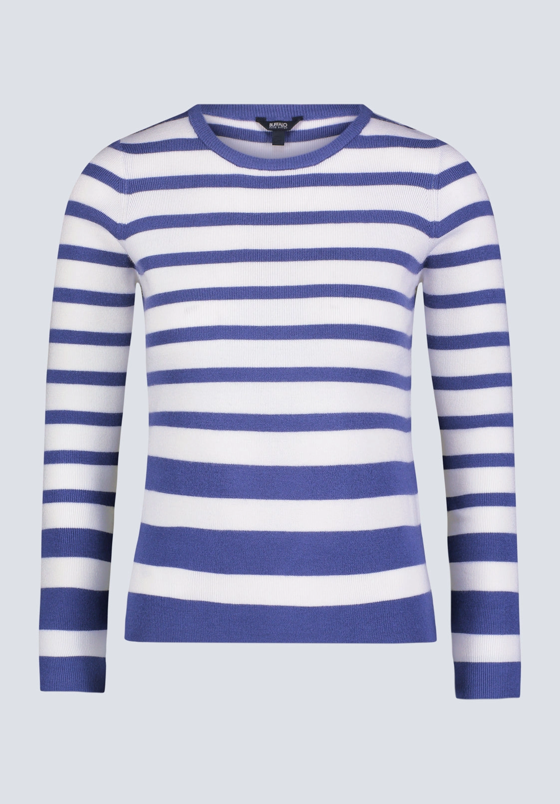 Everyday Chic Loopback Fabric Scotlyn Women's Striped Long-Sleeve Sweater, White & Blue - SW0103H