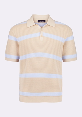 Winter Style Winder Men's Short-Sleeve Striped Sweater Polo, Peyote Beige - BM24549