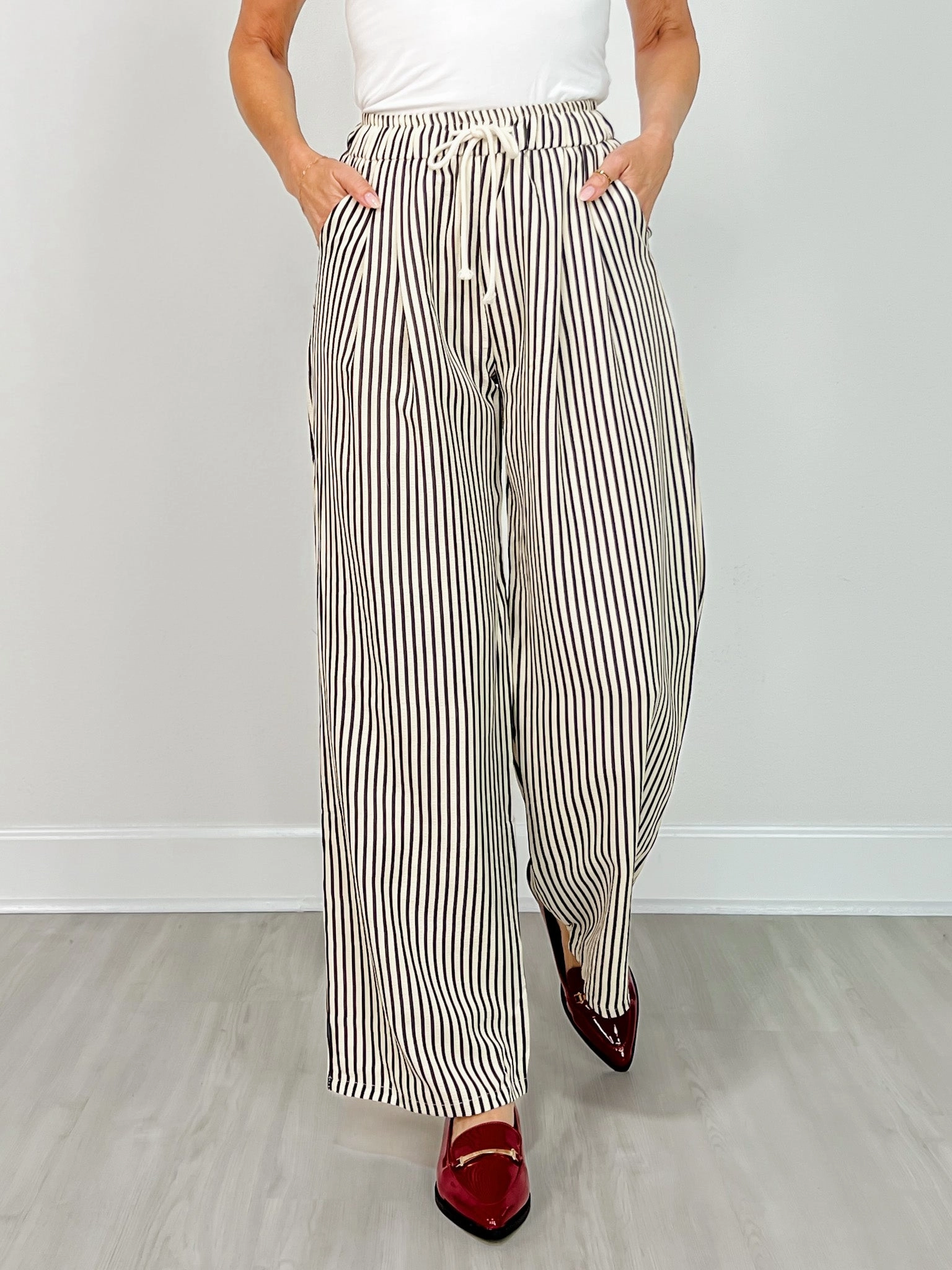 Elastic Waist Tie Stripe Wide Fit Pants Sporty Vibe
