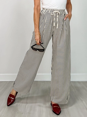 Comfort Control Elastic Waist Tie Stripe Wide Fit Pants