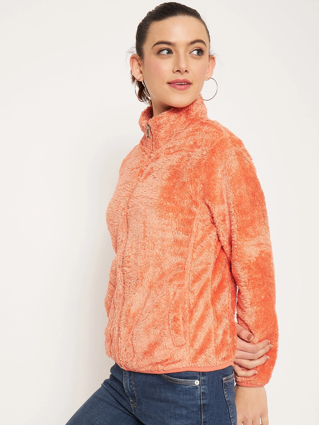 Madame Light Orange High Neck Sweatshirt Stylish Wear