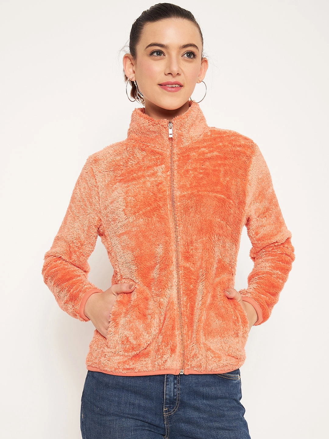 Chill Look Madame Light Orange High Neck Sweatshirt