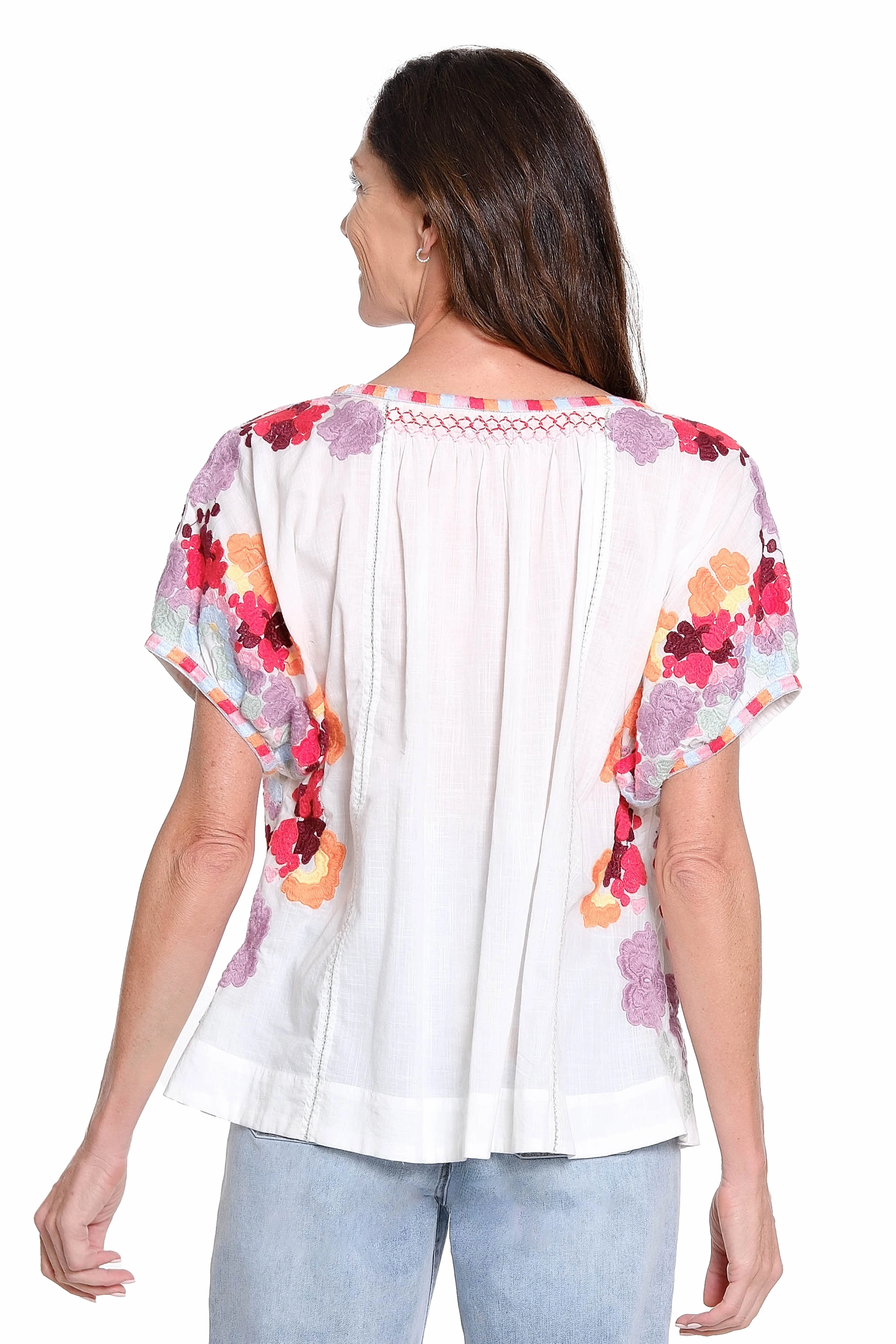 DurableCollarStays Embroidered Short Sleeve Blouse - White
